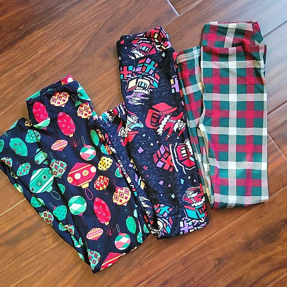 LulaRoe Girls Christmas leggings set of 3